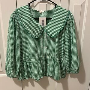 NWT Green Checkered Peplum Top